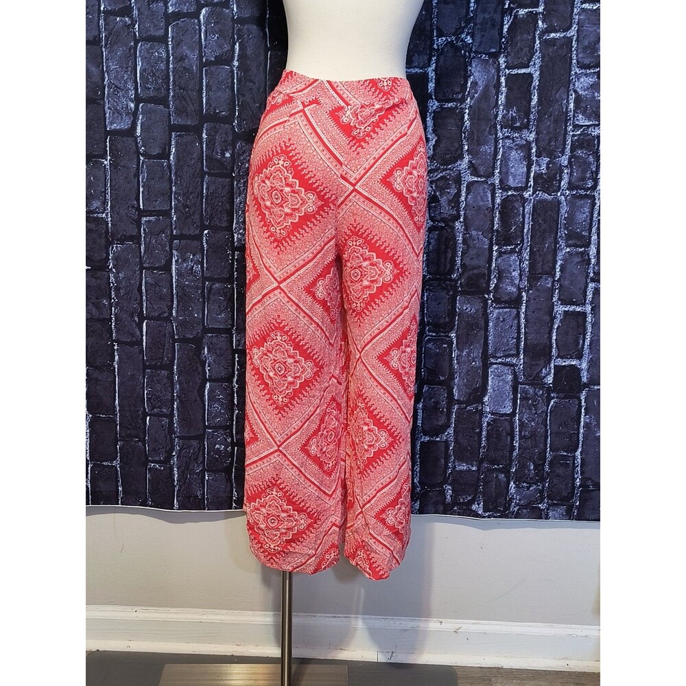 Cato Est. 1946 Wide Leg Pants Women's Medium Red Medallion Split Front Pull On - Picture 6 of 7